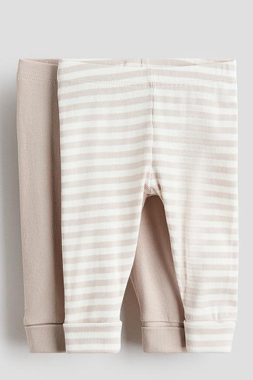 2-Pack adjustable-fit leggings - light beige/striped