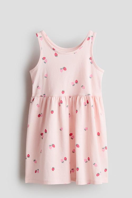 Patterned cotton dress - light pink/strawberries