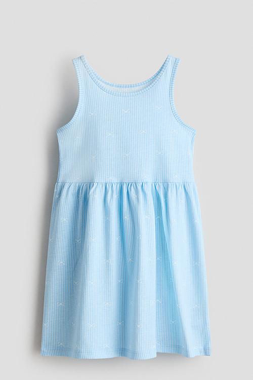 Patterned cotton dress - light blue/bows
