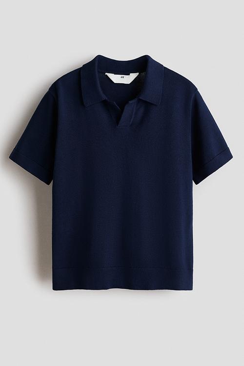 Fine-knit cotton polo shirt - navy blue