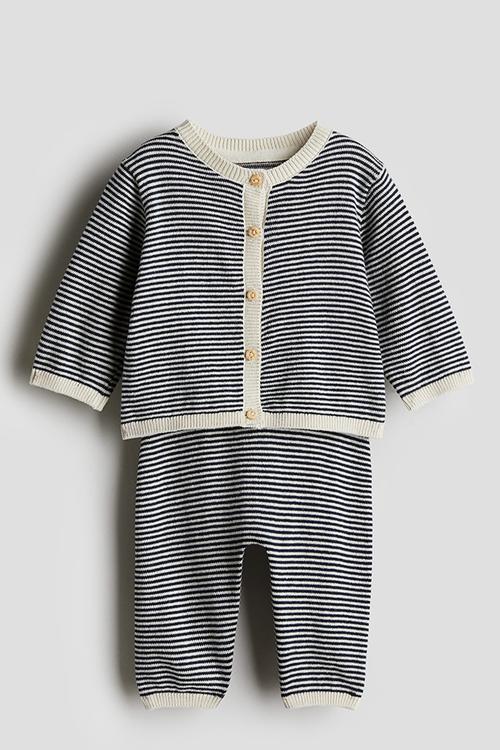 2-Piece fine-knit set - navy blue/striped