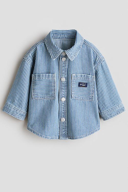 Cotton twill overshirt - denim blue/white striped