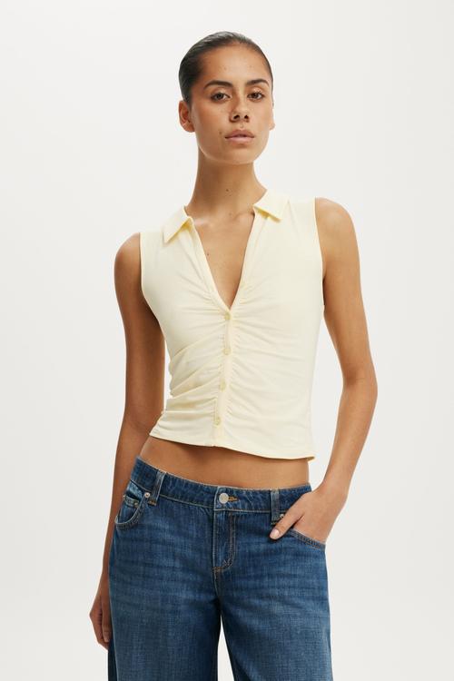 Gathered Front Polo - Vanilla Glow