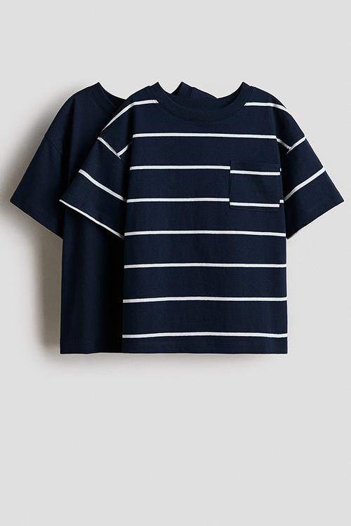 2-pack pocket-detail t-shirts - navy blue/striped