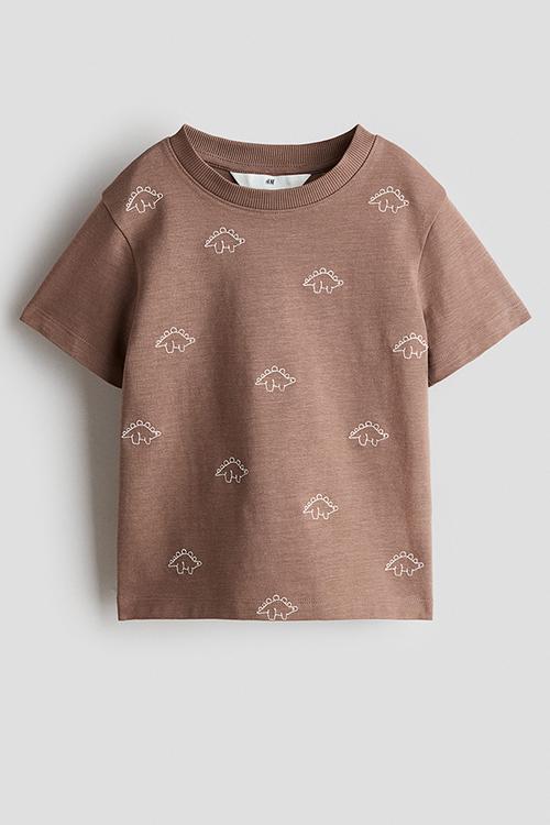 Cotton t-shirt - brown marl/dinosaurs
