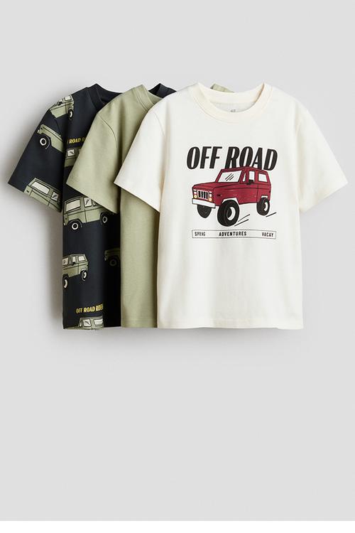3-pack printed t-shirts - khaki green/off road