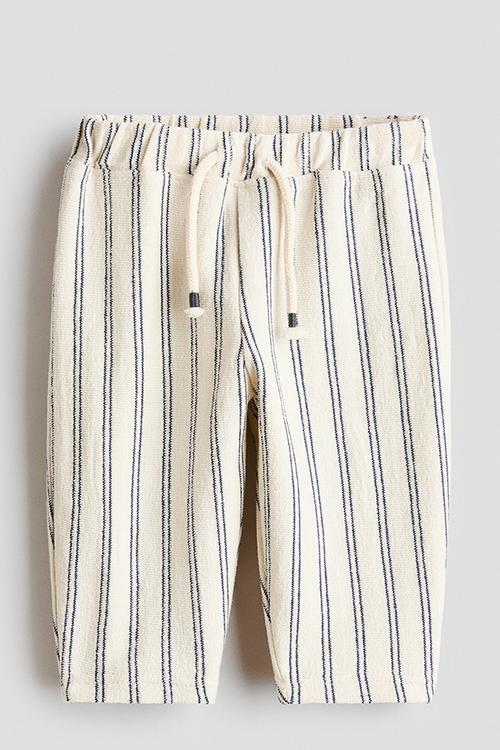 Textured jersey trousers - cream/dark blue striped