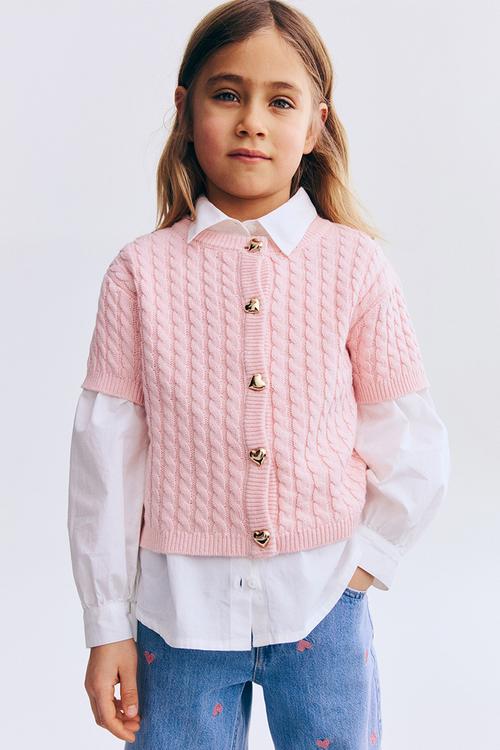 Cable-knit cardigan - light pink