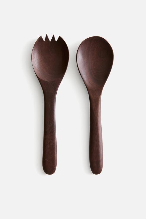 Mango wood salad servers - dark brown