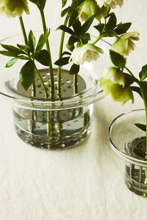 Glass ikebana vase - transparent/silver-coloured