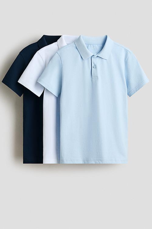 3-pack cotton polo shirts - blue/white