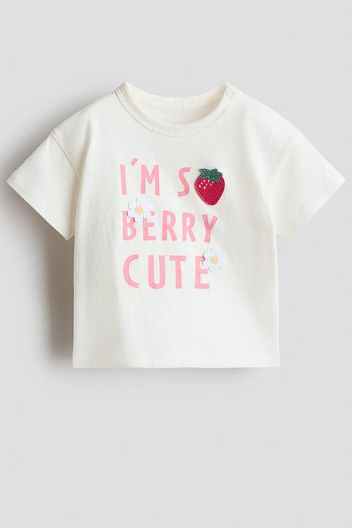 Cotton t-shirt - cream/berry cute