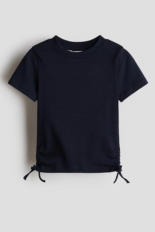 Drawstring-detail cotton top - navy blue