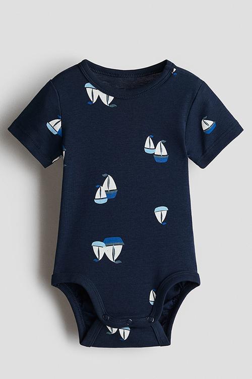 Printed bodysuit - navy blue/sailboats