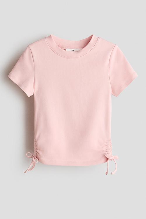 Drawstring-detail cotton top - light pink