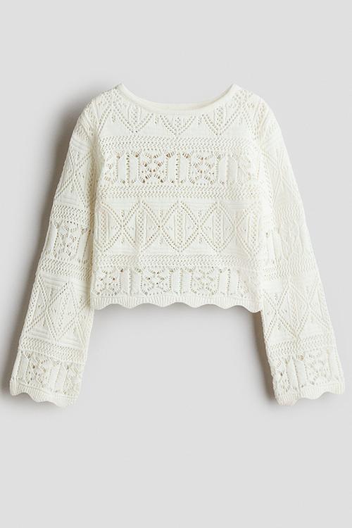 Crochet-look jumper - white
