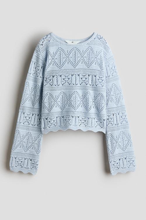 Crochet-look jumper - light blue