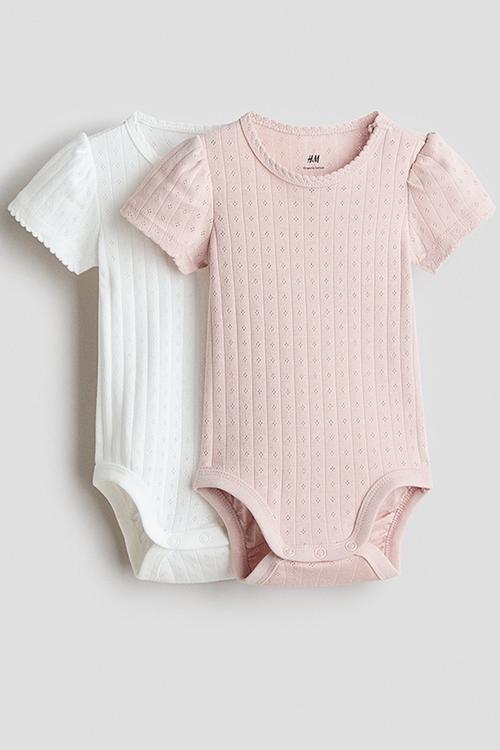 2-Pack cotton pointelle bodysuits - light pink/white