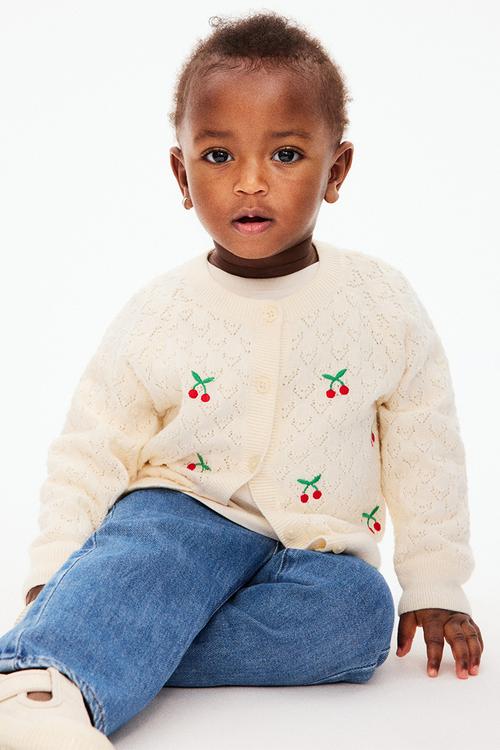 Embroidery-detail cardigan - light beige/cherries
