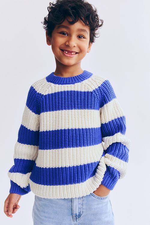 Rib-knit cotton jumper - blue/white