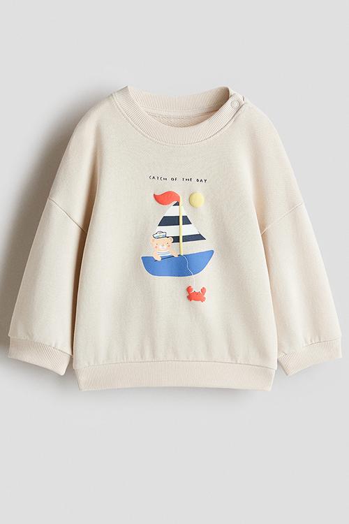 Printed sweatshirt - light beige/sailing boat