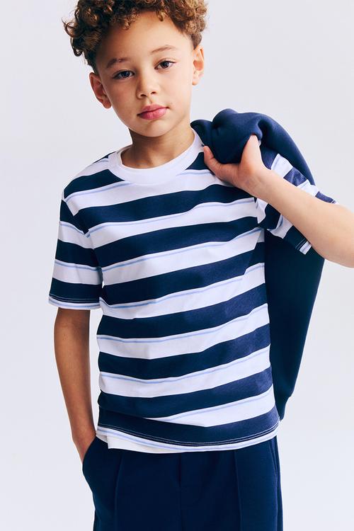 Printed cotton t-shirt - white/striped