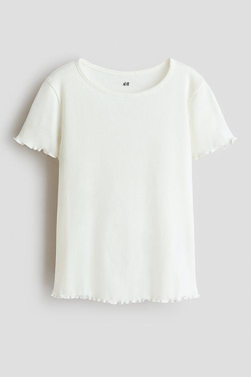 Overlocked ribbed t-shirt - cream