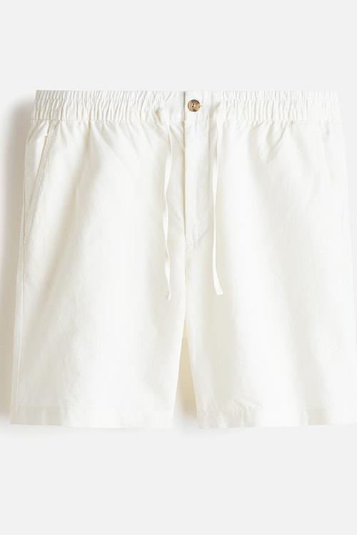 Regular fit linen-blend shorts - white