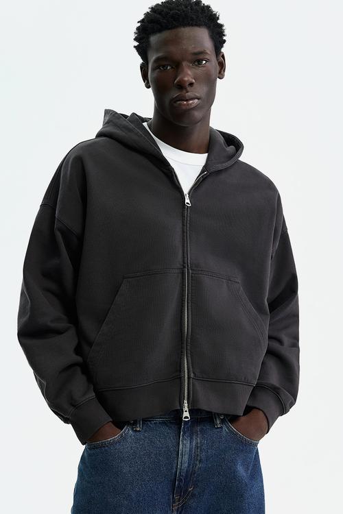 Oversized fit zip-through hoodie - black