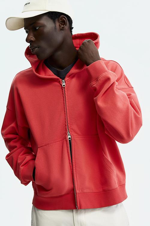 Oversized fit zip-through hoodie - bright red