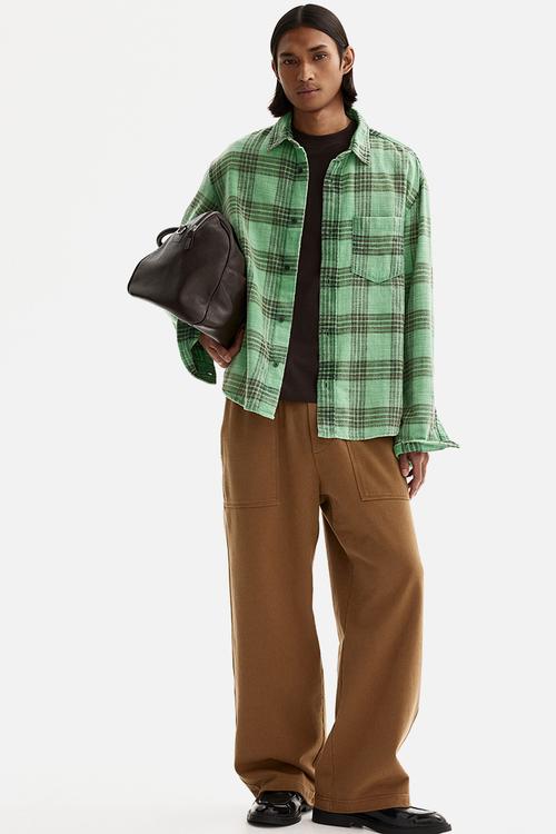Relaxed fit cotton shirt - green/checked