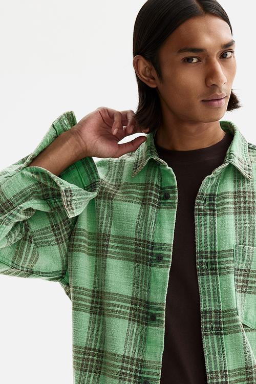 Relaxed fit cotton shirt - green/checked