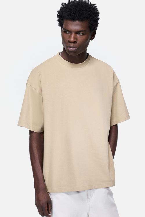 Oversized fit cotton t-shirt - beige