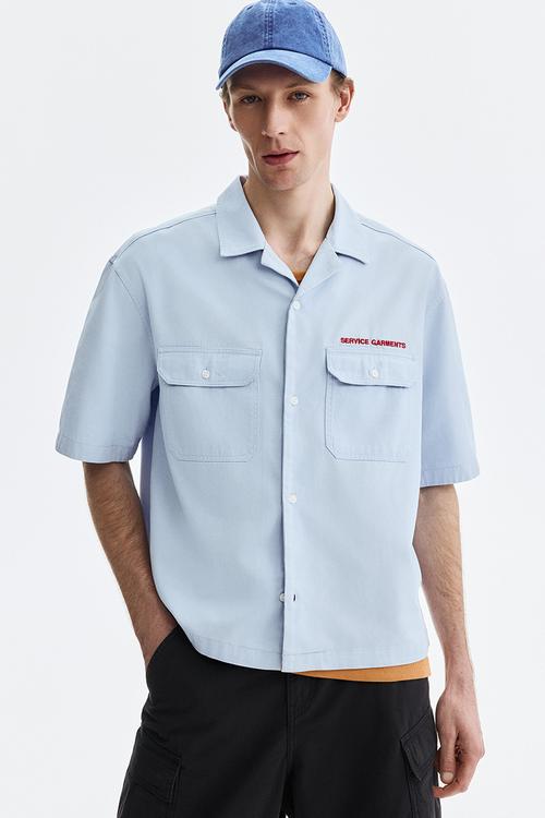 Relaxed fit short-sleeved utility shirt - light blue/service garments