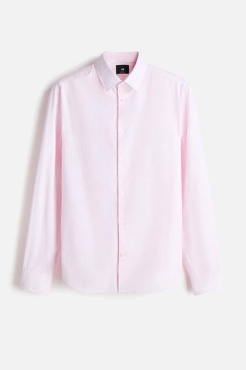 Slim fit easy-iron shirt - light pink/striped