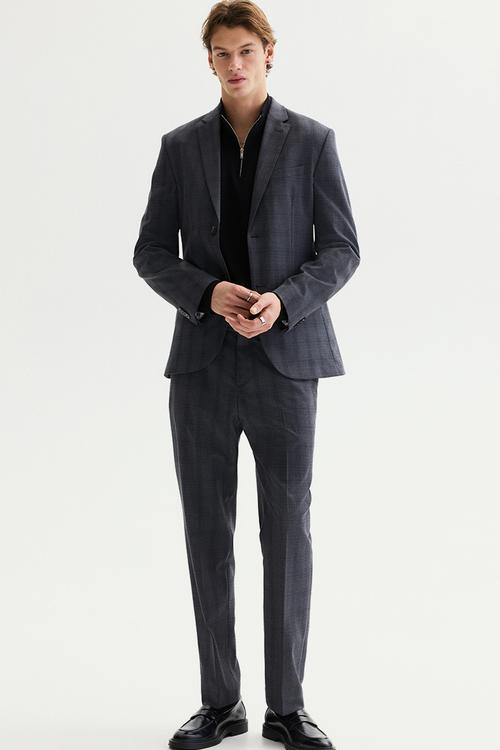 Slim fit suit trousers - dark grey/checked