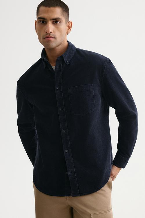 Regular fit corduroy shirt - navy blue