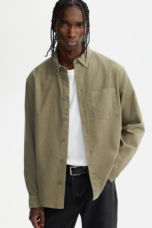 Regular fit corduroy shirt - khaki green