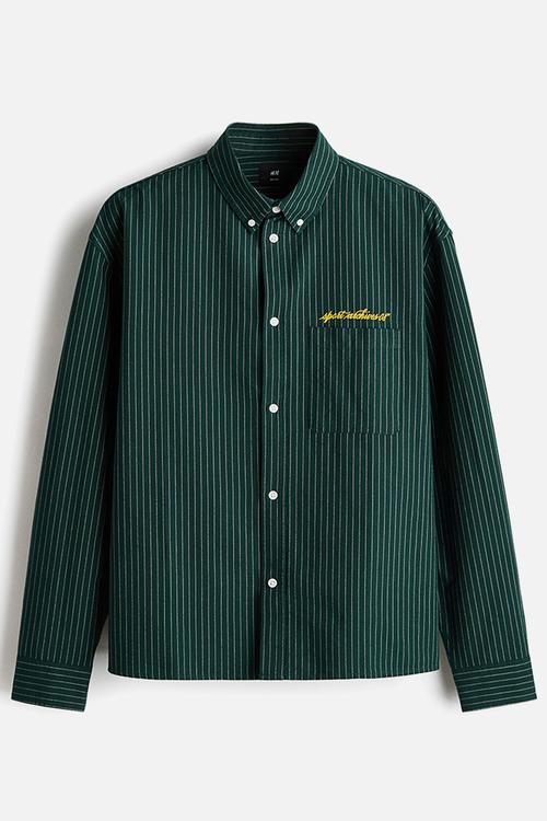 Loose fit oxford shirt - dark green/striped