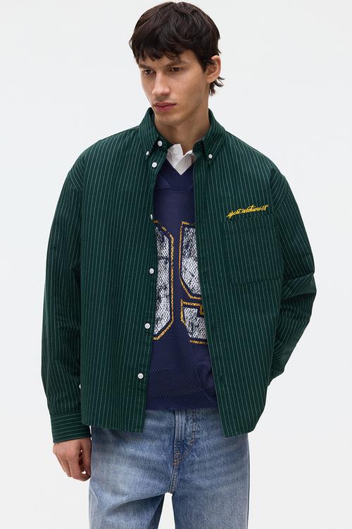 Loose fit oxford shirt - dark green/striped