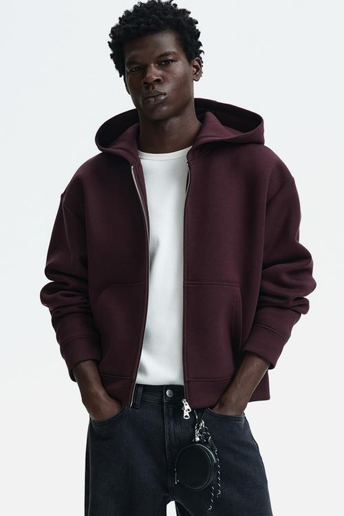 Loose fit scuba zip-through hoodie - burgundy