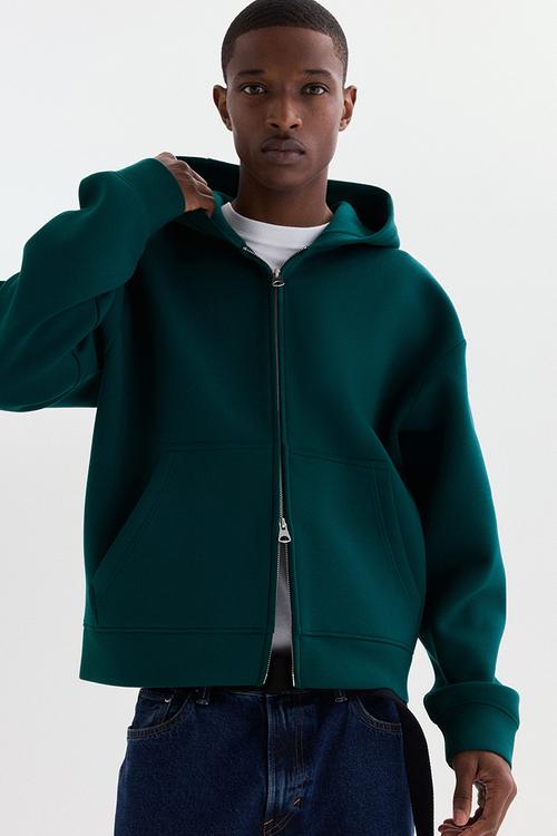 Loose fit scuba zip-through hoodie - dark teal