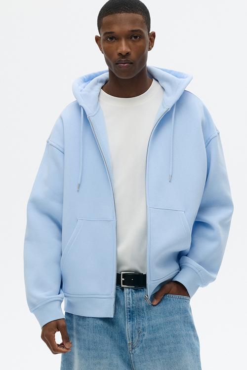 Loose  fit zip-through hoodie - light blue