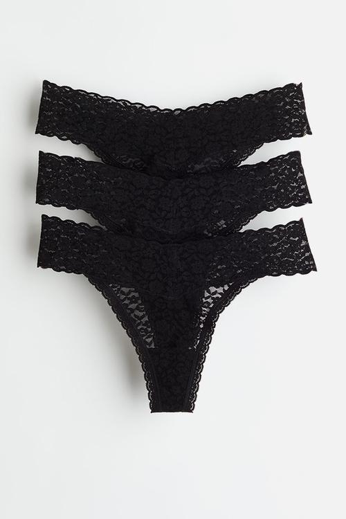 3-pack lace thong briefs - black