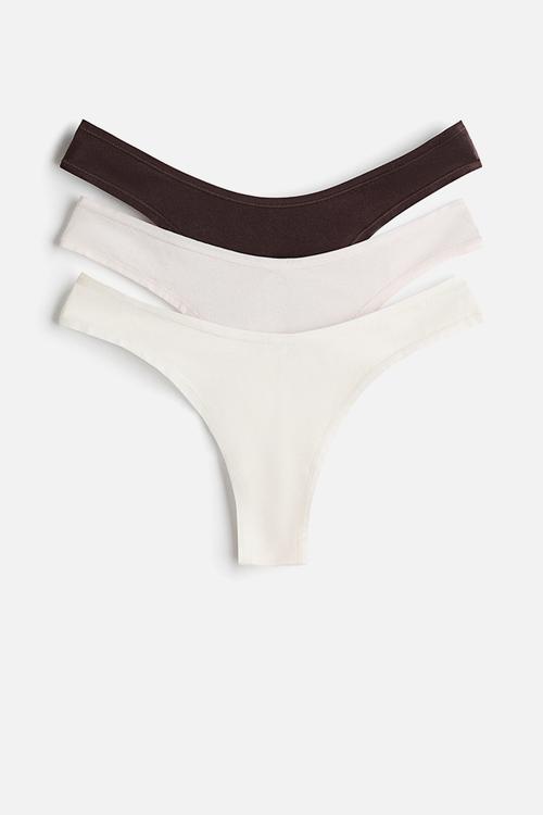 3-Pack cotton brazilian briefs - powder pink/dark brown