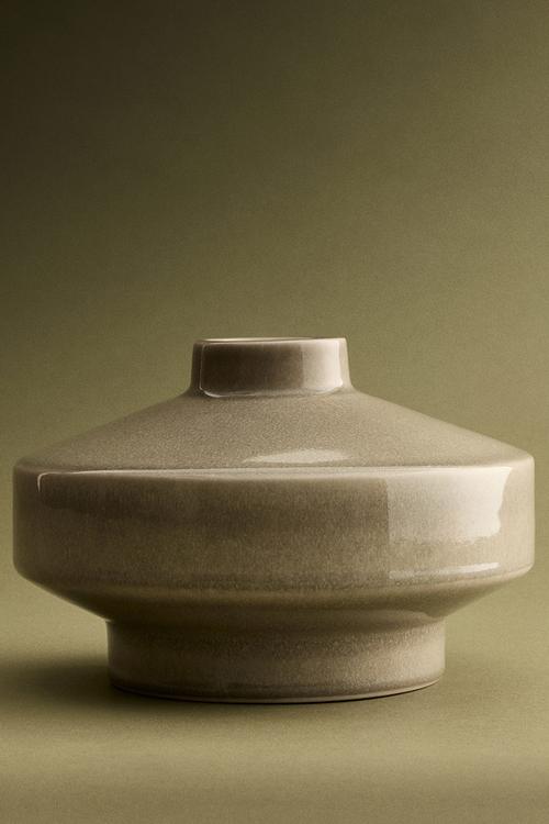 Small reactive-glaze stoneware vase - khaki beige