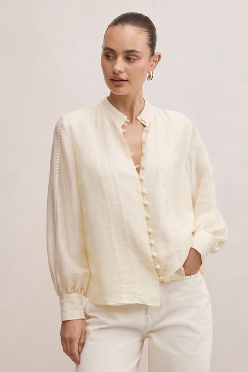 Astra lace trim blouse in soft yellow