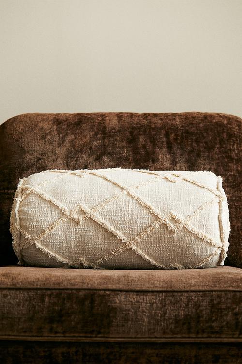 Tufted cotton bolster - light beige