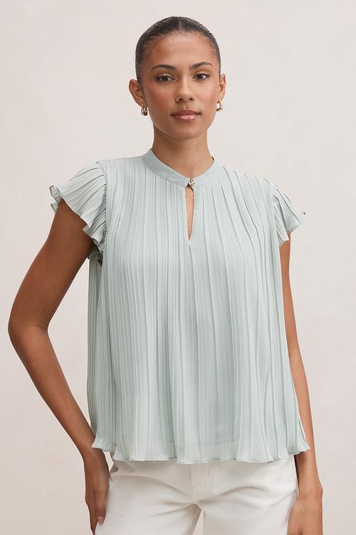 Autumn flutter sleeve blouse in hazy aqua