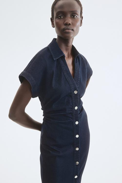 Short-sleeved denim dress - dark denim blue